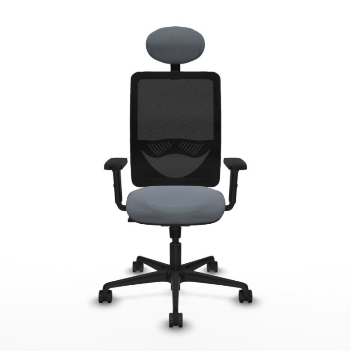 Zulema sincro malla negra bali gris brazos 2D base nailon cabecero fijo ruedas 65mm nailon