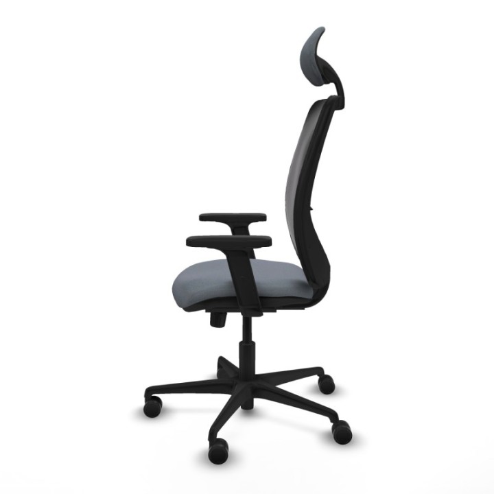 Zulema sincro malla negra bali gris brazos 2D base nailon cabecero fijo ruedas 65mm nailon