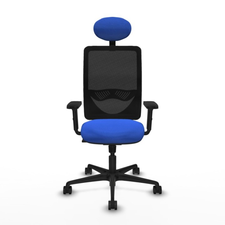 Zulema sincro malla negra bali azul brazos 2D base nailon cabecero fijo ruedas 65mm nailon