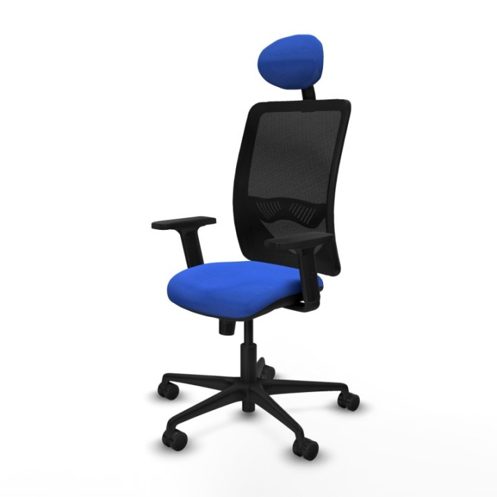 Zulema sincro malla negra bali azul brazos 2D base nailon cabecero fijo ruedas 65mm nailon