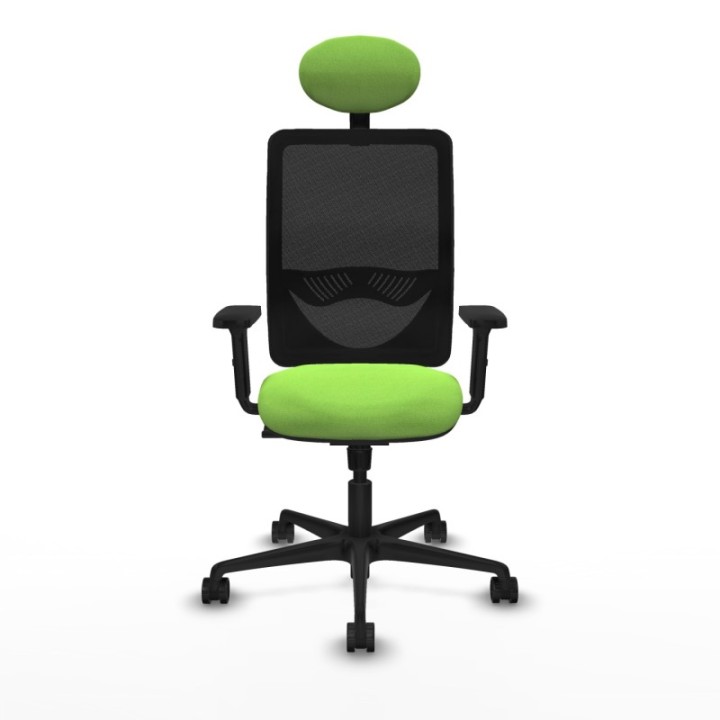 Zulema sincro malla negra bali pistacho brazos 2D base nailon cabecero fijo ruedas 65mm nailon