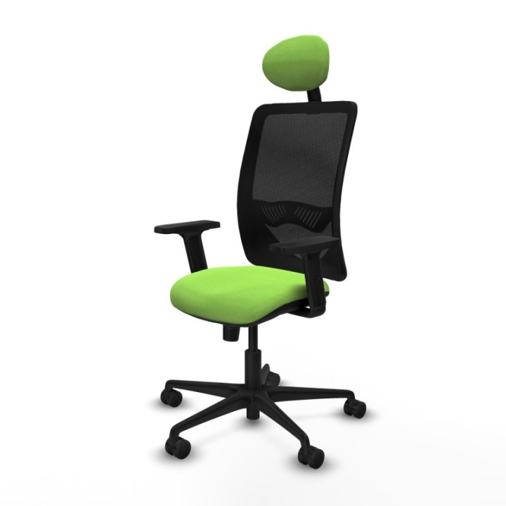 Zulema sincro malla negra bali pistacho brazos 2D base nailon cabecero fijo ruedas 65mm nailon