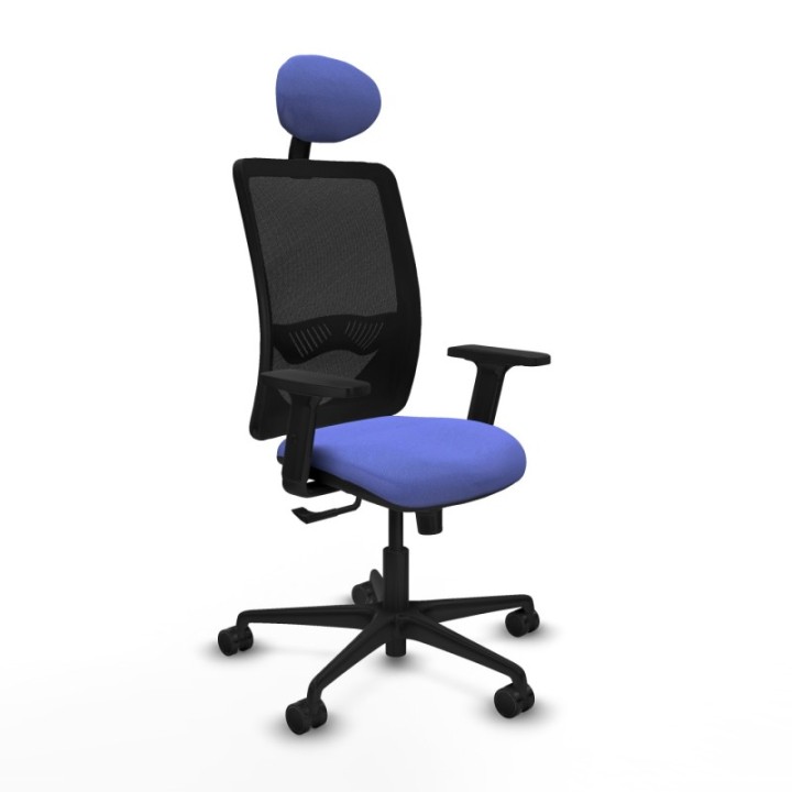 Zulema sincro malla negra bali azul claro brazos 2D base nailon cabecero fijo ruedas 65mm nailon