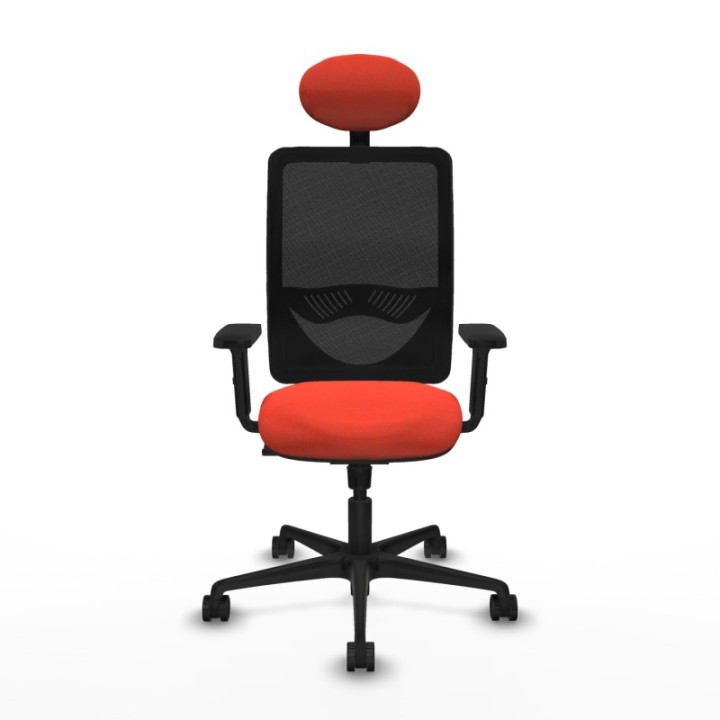 Zulema sincro malla negra bali naranja oscuro brazos 2D base nailon cabecero fijo ruedas 65mm nailon