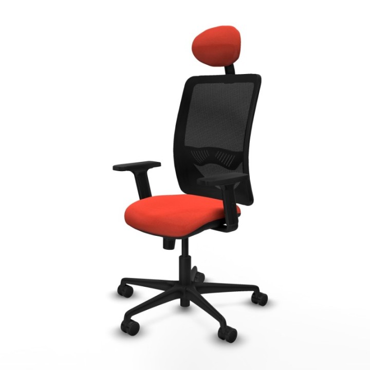 Zulema sincro malla negra bali naranja oscuro brazos 2D base nailon cabecero fijo ruedas 65mm nailon