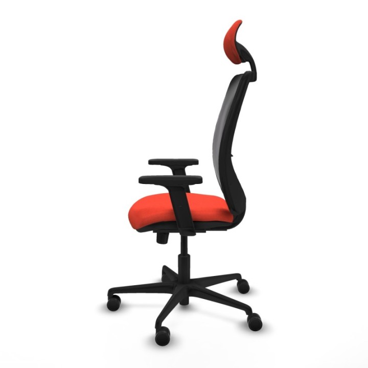 Zulema sincro malla negra bali naranja oscuro brazos 2D base nailon cabecero fijo ruedas 65mm nailon