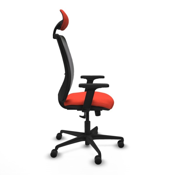 Zulema sincro malla negra bali naranja oscuro brazos 2D base nailon cabecero fijo ruedas 65mm nailon