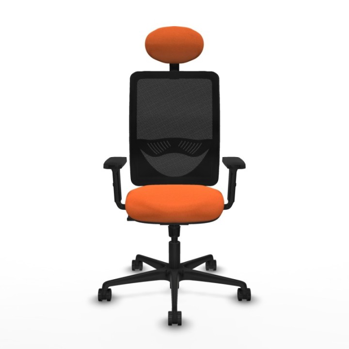 Zulema sincro malla negra bali naranja brazos 2D base nailon cabecero fijo ruedas 65mm nailon