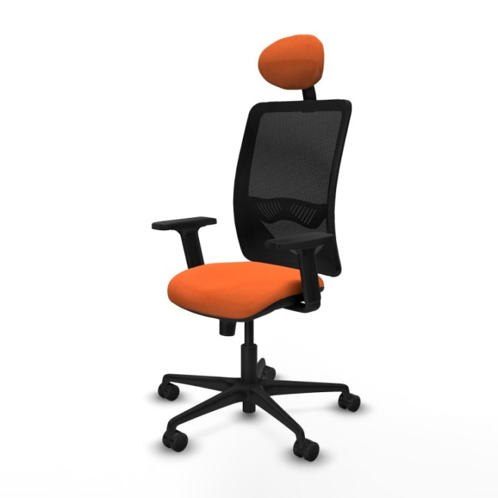 Zulema sincro malla negra bali naranja brazos 2D base nailon cabecero fijo ruedas 65mm nailon