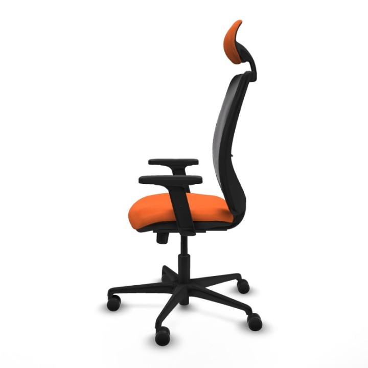 Zulema sincro malla negra bali naranja brazos 2D base nailon cabecero fijo ruedas 65mm nailon