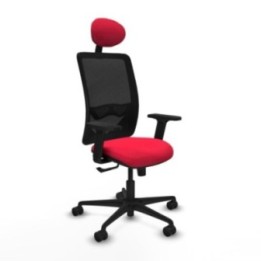 Zulema sincro malla negra bali rojo brazos 2D base nailon cabecero fijo ruedas 65mm nailon