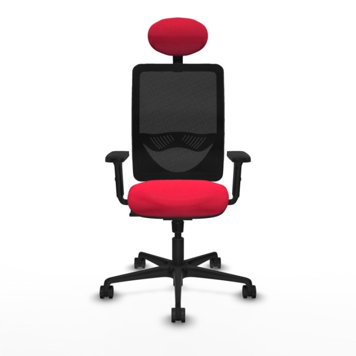 Zulema sincro malla negra bali rojo brazos 2D base nailon cabecero fijo ruedas 65mm nailon