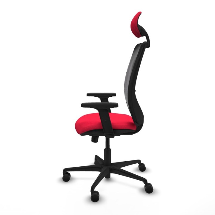 Zulema sincro malla negra bali rojo brazos 2D base nailon cabecero fijo ruedas 65mm nailon