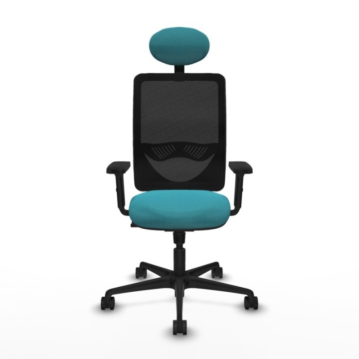 Zulema sincro malla negra bali turquesa brazos 2D base nailon cabecero fijo ruedas 65mm nailon