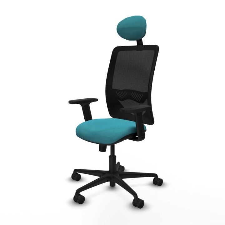 Zulema sincro malla negra bali turquesa brazos 2D base nailon cabecero fijo ruedas 65mm nailon