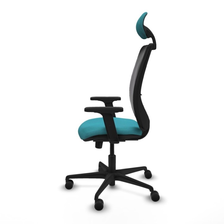 Zulema sincro malla negra bali turquesa brazos 2D base nailon cabecero fijo ruedas 65mm nailon