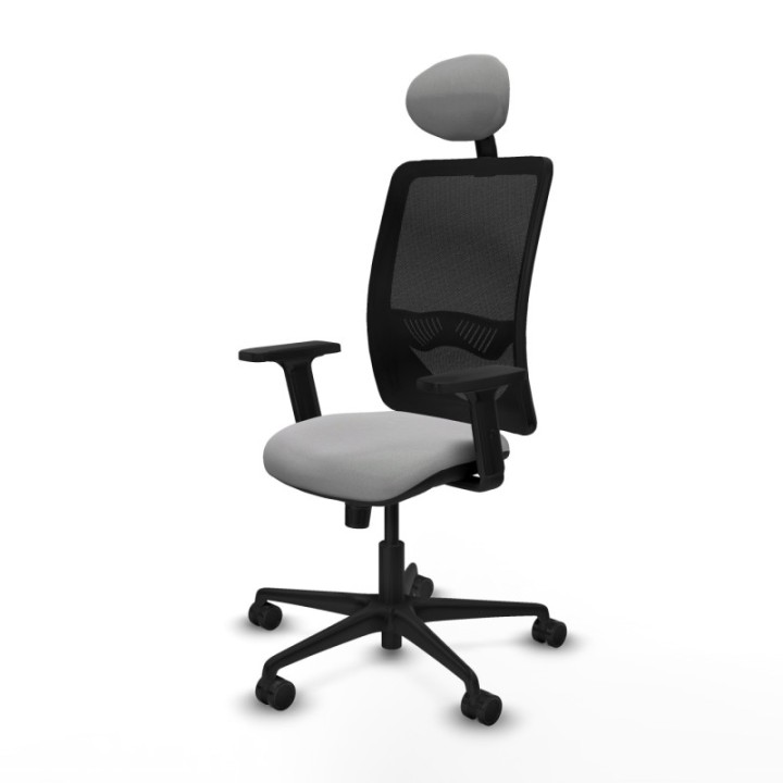 Zulema sincro malla negra bali gris claro brazos 2D base nailon cabecero fijo ruedas 65mm nailon