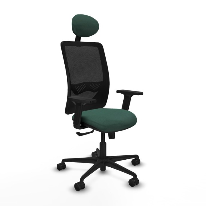 Zulema sincro malla negra bali verde botella brazos 2D base nailon cabecero fijo ruedas 65mm nailon