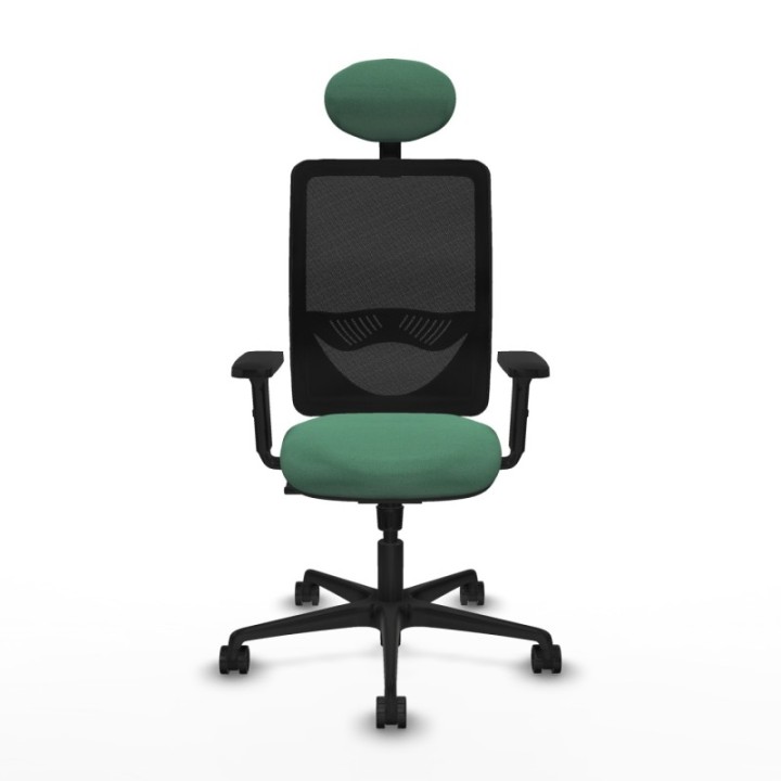 Zulema sincro malla negra bali verde esmeralda brazos 2D base nailon cabecero fijo ruedas 65mm nailon