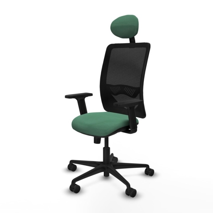 Zulema sincro malla negra bali verde esmeralda brazos 2D base nailon cabecero fijo ruedas 65mm nailon