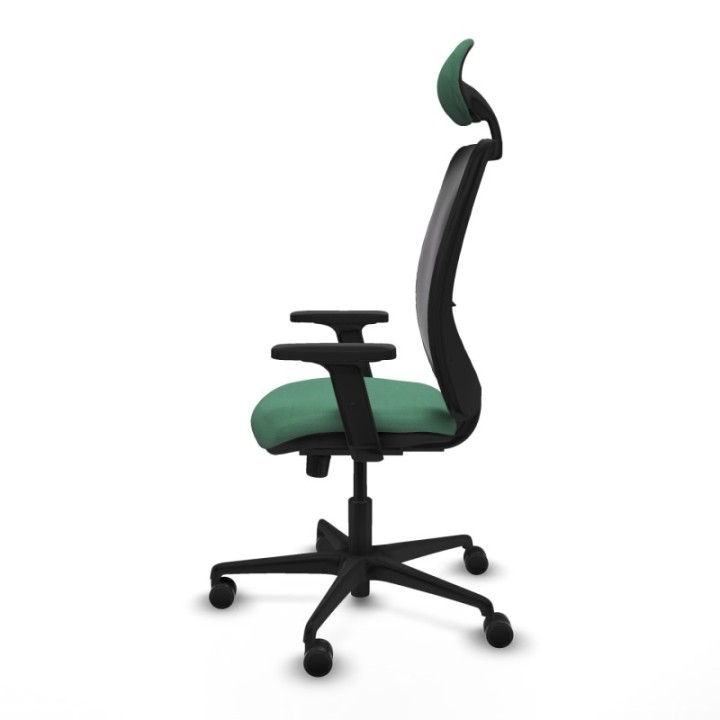 Zulema sincro malla negra bali verde esmeralda brazos 2D base nailon cabecero fijo ruedas 65mm nailon