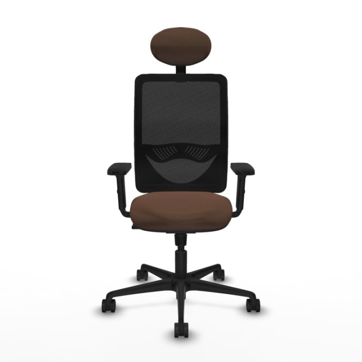 Zulema sincro malla negra bali marrón oscuro brazos 2D base nailon cabecero fijo ruedas 65mm nailon