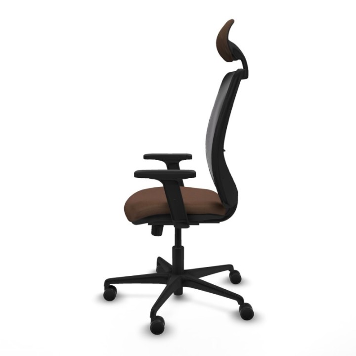 Zulema sincro malla negra bali marrón oscuro brazos 2D base nailon cabecero fijo ruedas 65mm nailon