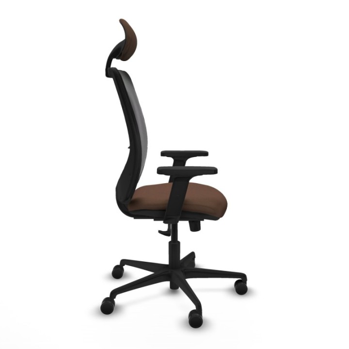 Zulema sincro malla negra bali marrón oscuro brazos 2D base nailon cabecero fijo ruedas 65mm nailon