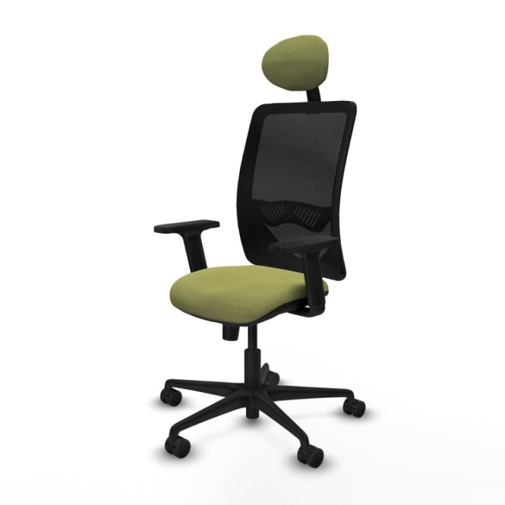 Zulema sincro malla negra bali verde oliva brazos 2D base nailon cabecero fijo ruedas 65mm nailon