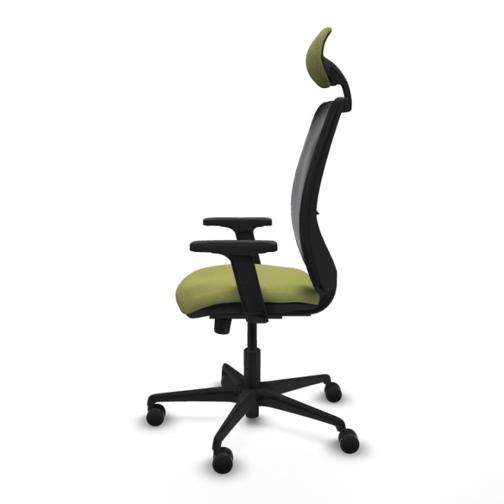 Zulema sincro malla negra bali verde oliva brazos 2D base nailon cabecero fijo ruedas 65mm nailon