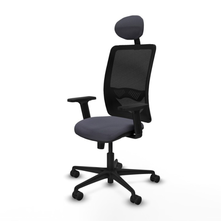 Zulema sincro malla negra bali gris oscuro brazos 2D base nailon cabecero fijo ruedas 65mm nailon