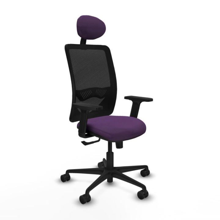 Zulema sincro malla negra bali morado brazos 2D base nailon cabecero fijo ruedas 65mm nailon