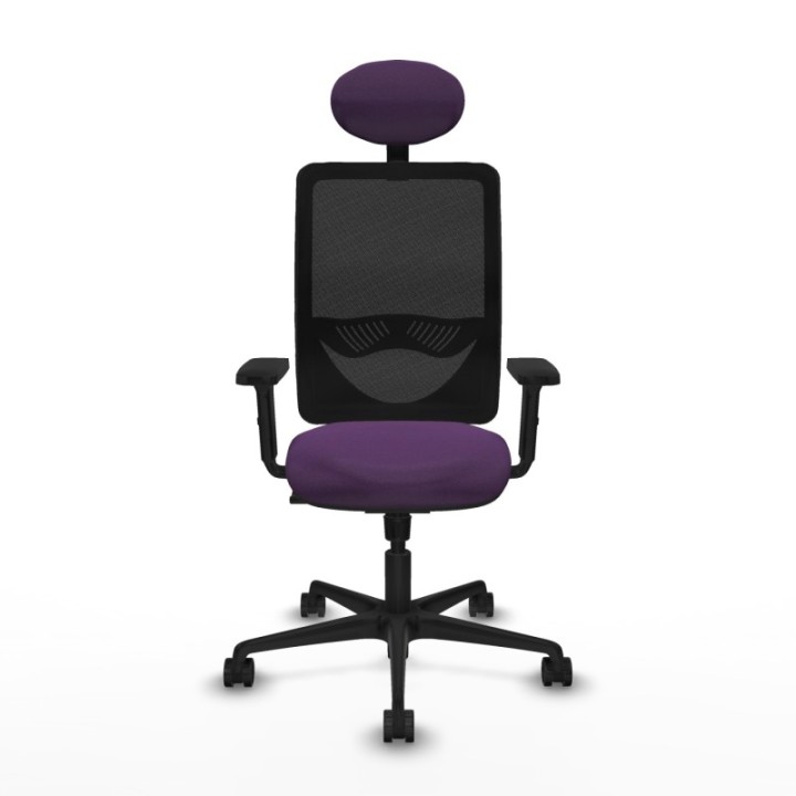 Zulema sincro malla negra bali morado brazos 2D base nailon cabecero fijo ruedas 65mm nailon