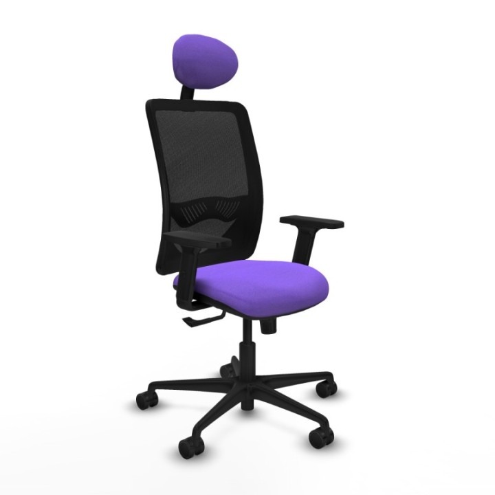 Zulema sincro malla negra bali lila brazos 2D base nailon cabecero fijo ruedas 65mm nailon