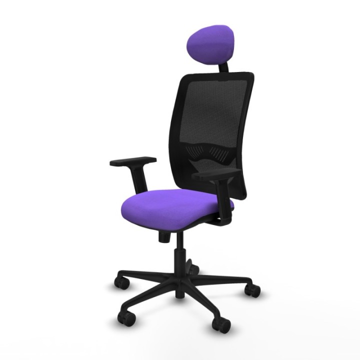 Zulema sincro malla negra bali lila brazos 2D base nailon cabecero fijo ruedas 65mm nailon