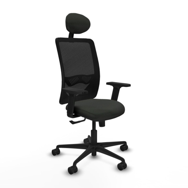 Zulema sincro malla negra bali negro brazos 2D base nailon cabecero fijo ruedas 65mm nailon