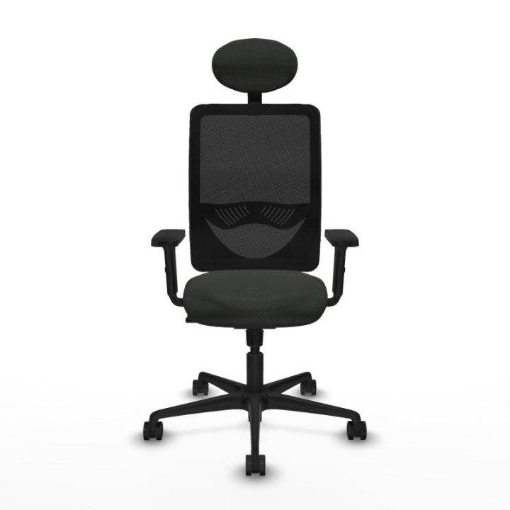 Zulema sincro malla negra bali negro brazos 2D base nailon cabecero fijo ruedas 65mm nailon