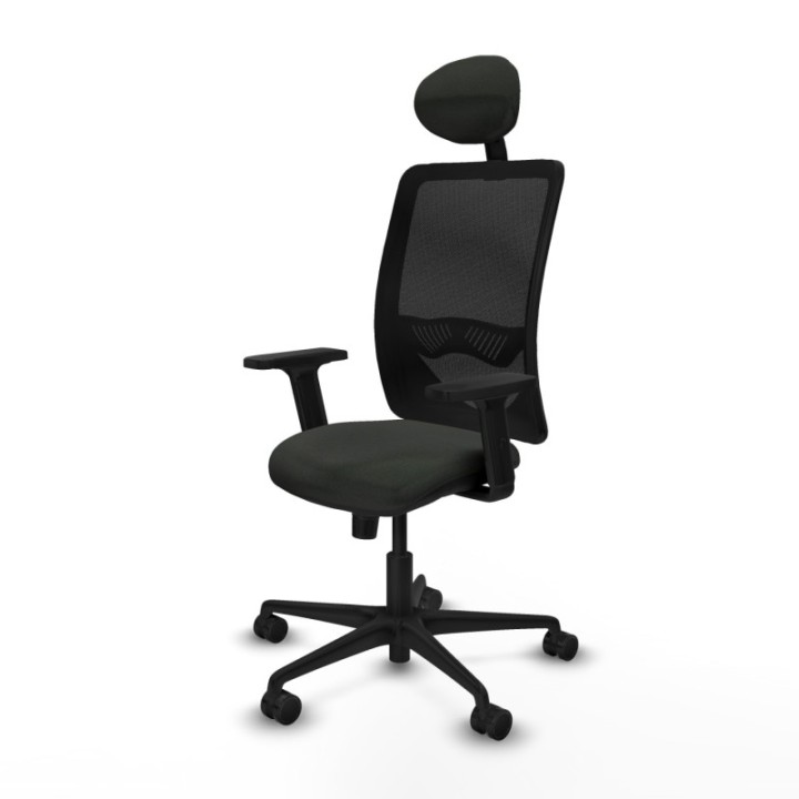 Zulema sincro malla negra bali negro brazos 2D base nailon cabecero fijo ruedas 65mm nailon