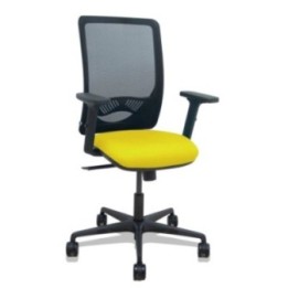 Silla Zulema sincro malla negra asiento bali amarillo brazos 2D ruedas 65mm