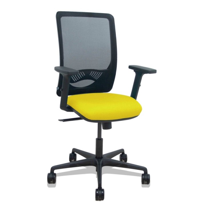 Silla Zulema sincro malla negra asiento bali amarillo brazos 2D ruedas 65mm
