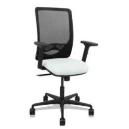 Silla Zulema sincro malla negra asiento bali blanco brazos 2D ruedas 65mm
