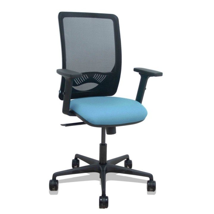 Silla Zulema sincro malla negra asiento bali azul cielo brazos 2D ruedas 65mm