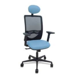Silla Zulema sincro malla negra asiento bali azul cielo brazos 2D ruedas 65mm cabecero