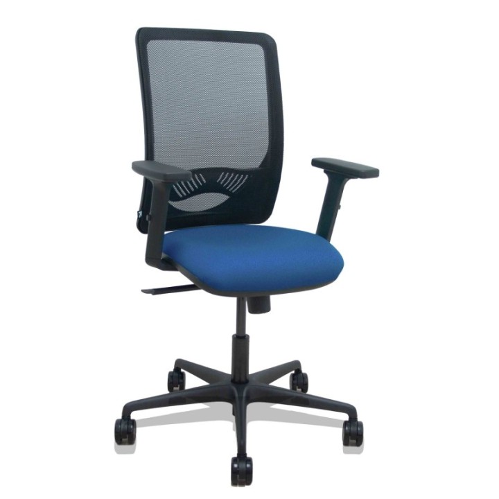 Silla Zulema sincro malla negra asiento bali azul marino brazos 2D ruedas 65mm