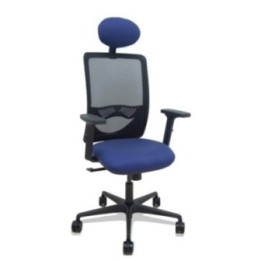 Silla Zulema sincro malla negra asiento bali azul marino brazos 2D ruedas 65mm cabecero