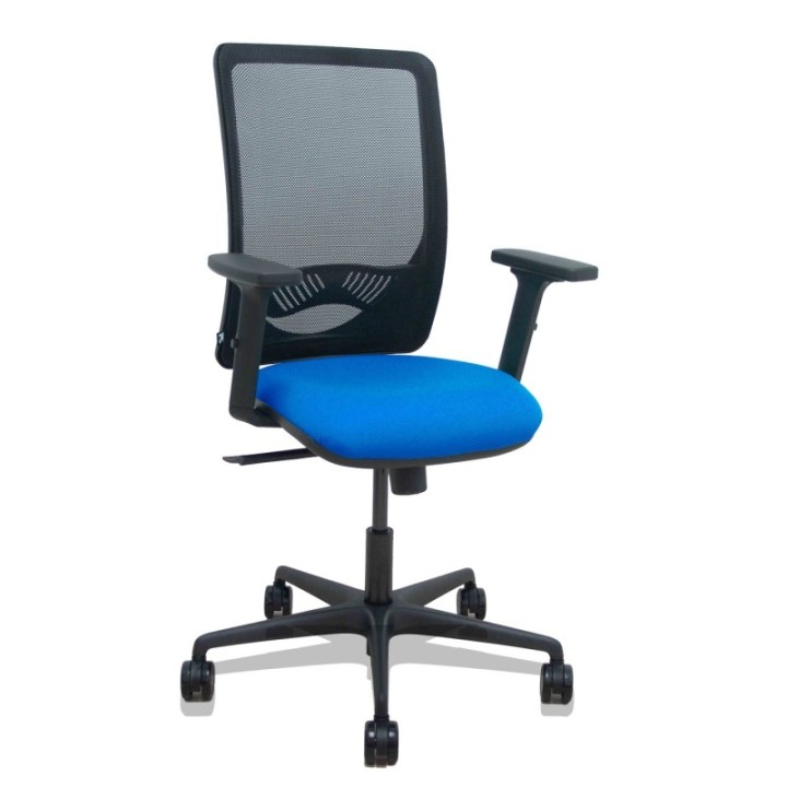 Silla Zulema sincro malla negra asiento bali azul brazos 2D ruedas 65mm