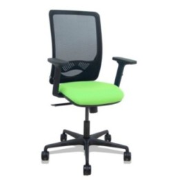 Silla Zulema sincro malla negra asiento bali pistacho brazos 2D ruedas 65mm