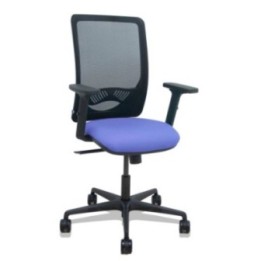 Silla Zulema sincro malla negra asiento bali azul claro brazos 2D ruedas 65mm