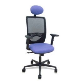 Silla Zulema sincro malla negra asiento bali azul claro brazos 2D ruedas 65mm cabecero