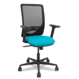 Silla Zulema sincro malla negra asiento bali turquesa brazos 2D ruedas 65mm